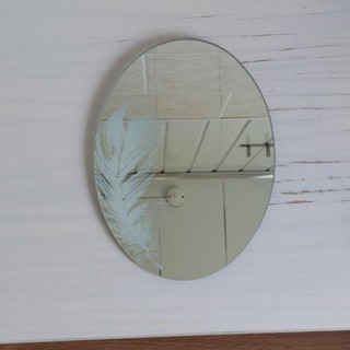 Wall Mirror Oval Frameless Feather Design Wall Hanging Vertical 25x18.5cm WEAR