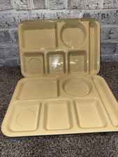 2 VTG. Lunch Trays Cafeteria Divided Plates Yellow Plastic Si Lite 614 USA 60s