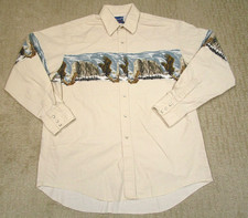 Vintage Wrangler Shirt Men XL Beige Western Pearl Snap Eagles Wrap Around 90s