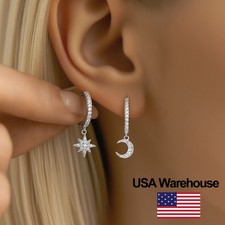 925 Sterling Silver Zircon Star Moon Earrings for Women Engagement Jewelry Gift