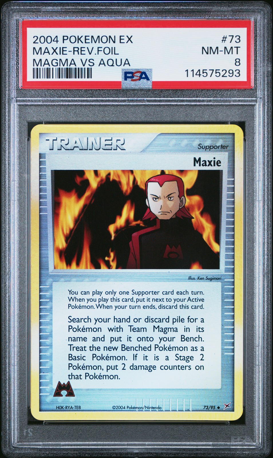 2004 POKEMON EX TEAM MAGMA VS TEAM AQUA #73 MAXIE-REVERSE FOIL PSA 8