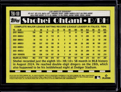 2025 Topps #T90-100 Shohei Ohtani 1990 Topps Baseball 35th Anniversary - Picture 2 of 2
