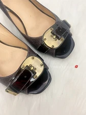 VINTAGE Y2K COLE HAAN CHUNKY BUCKLE OPEN TOE SLINGBACK HEELS IN DARK CHOCOLATE