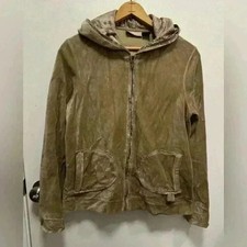 Onque Casuals women s zip up hooded velvet beige sweatshirt vintage size small