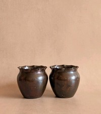 Vintage Antique Small Scalloped Copper Vases, Set of Two, Arts & Crafts