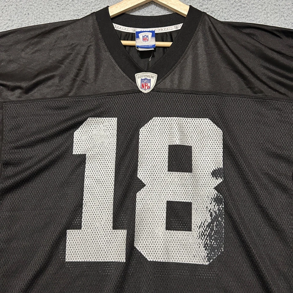 Camiseta deportiva vintage de los Oakland Raiders #18 Randy Moss Reebok para hombre XL negra fútbol americano de la NFL Foto 3 de 4