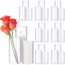 24 Pcs Glass Cylinder Vases Clear Flowers Vase Decorative Floating Candles Ho...