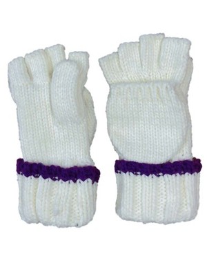 Isotoner Womens Ivory & Purple Knit Fingerless Convertible Flip Gloves Mittens