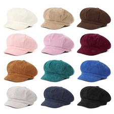 Ladies Corduroy Baker Boy Hat Winter Newsboy Cap Retro Octagonal Beret Cabbie