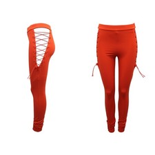 Puma Fenty by Rihanna Leggings Women Small Orange Side Lace Up Cutout Athleisure