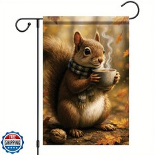 Starlit Patio Thanksgiving Fall Garden Flag Squirrel Holding Mug Flag 12x18 I