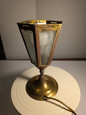 Vintage Brass Table Lamp Textured Glass Panels Retro Bedside Light