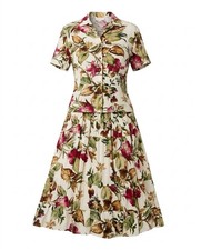 Vintage Koret 2-Piece Set Tropical Top S Pleated Maxi Skirt M Resortwear