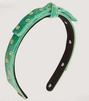 Lele Sadoughi Leaf Green Velvet Bardot Jewel Headband Slim 