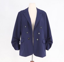NWT AQUA 118 Pleated 3/4th Sleeve Blazer Double Breasted Open Dark Navy Size XL