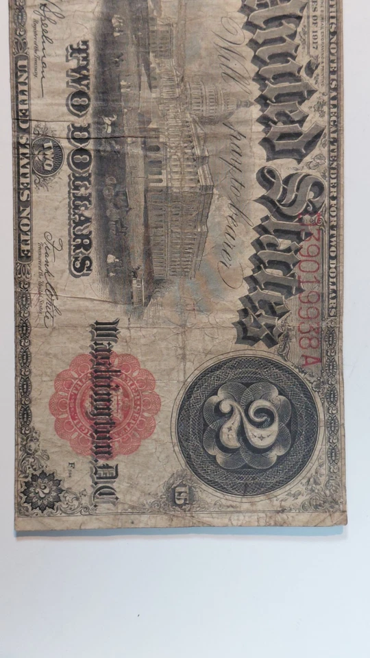 1917 U.S $2 Two Dollar Red Seal Large Size Note Legal Tender - Image 4 of 4
