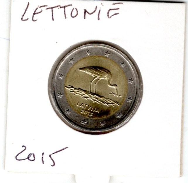 2  EURO LETTONIE   COMMEMORATIVE  2015  CIGOGNE   NEUVE.