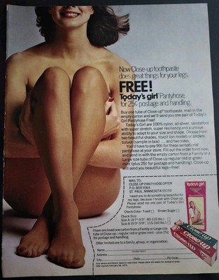 1974 Women's Today's Girls Pantyhose Close-up Toothpaste Offer vintage Ad 