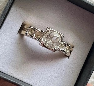 VINTAGE Art Deco Engagement Ring - Gold Plated Solitaire w/ Accents SIZE 6.75