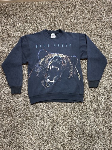Vintage 90s Oneita Blue Creek Bear Crewneck USA Made M