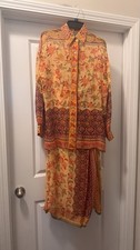 Linda Allard Ellen Tracy 2 Pc Silk Tropical Print Blouse 6 And Skirt 8 