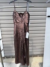 Violet Weekend Womens Juniors Brown Sequined Bodycon Side-Slit Dress Size 3/4