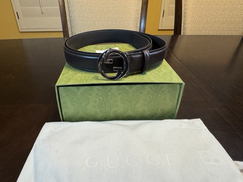 New Gucci GG Logo Buckle Black Belt Size 48 / 120 cm Fits a Waist 44 - 48