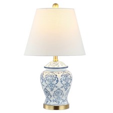 22.25" Blue/White Chinoiserie Ceramic Urn Table Lamp, Traditional Classic Nig...