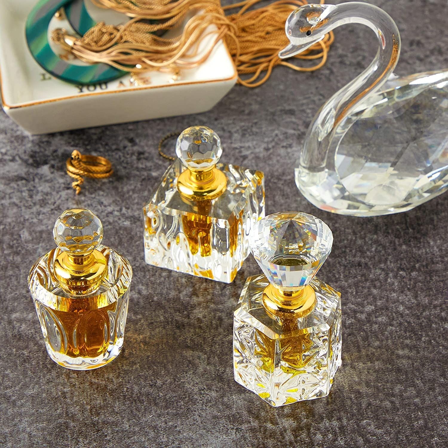 4 Pack Crystal Perfume Bottle Set in 4 Unique Designs, Empty Refillable Bottles