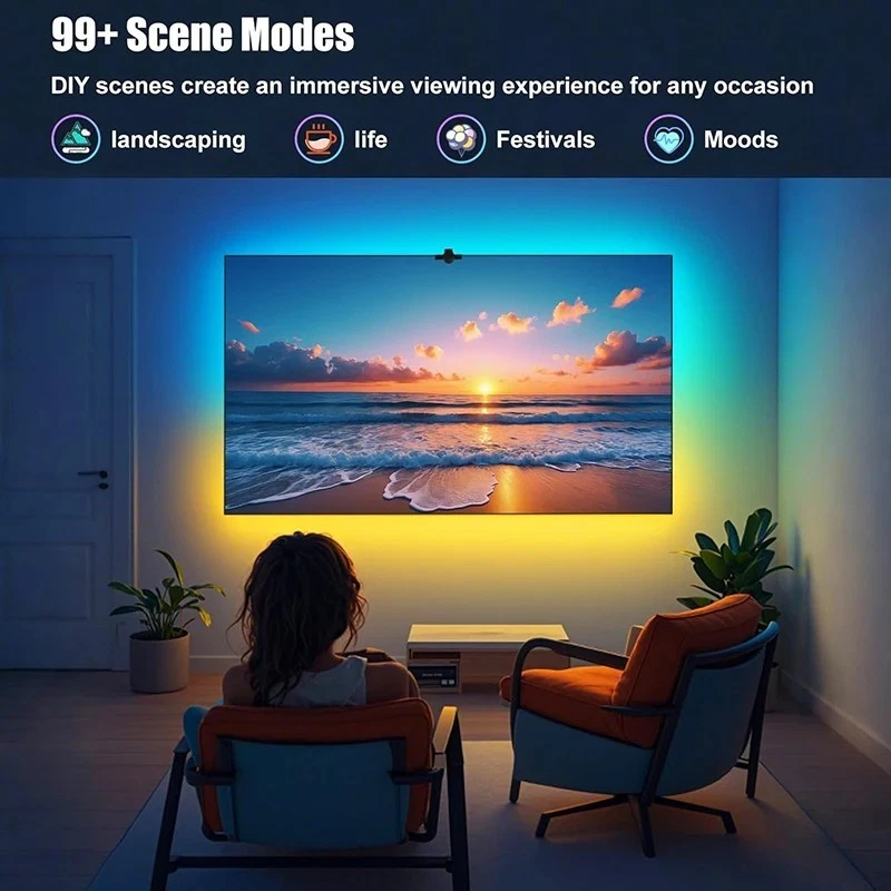 Smart LED Strip Lights RGBIC Ambient TV Backlight Camera Music Sync for 55-75" - Image 4 of 4