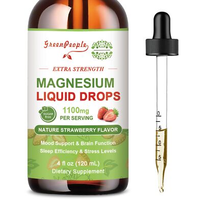 GREENPEOPLE Magnesium Glycinate Liquid Drops 4oz 400mg Calm Mood Muscle Sleep