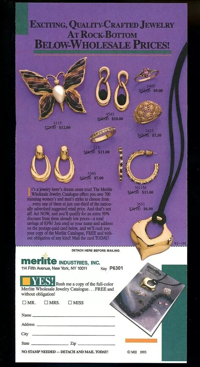Advertising postcard Jewelry Tri Fold Card Merlite Industries New York City NY