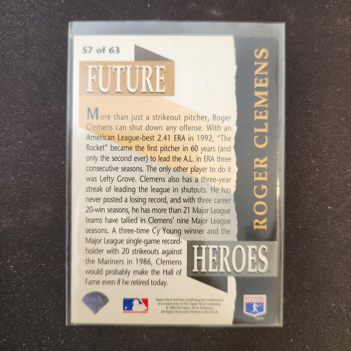 1993 Upper Deck ROGER CLEMENS #57 of 63 Future Heroes Boston Red