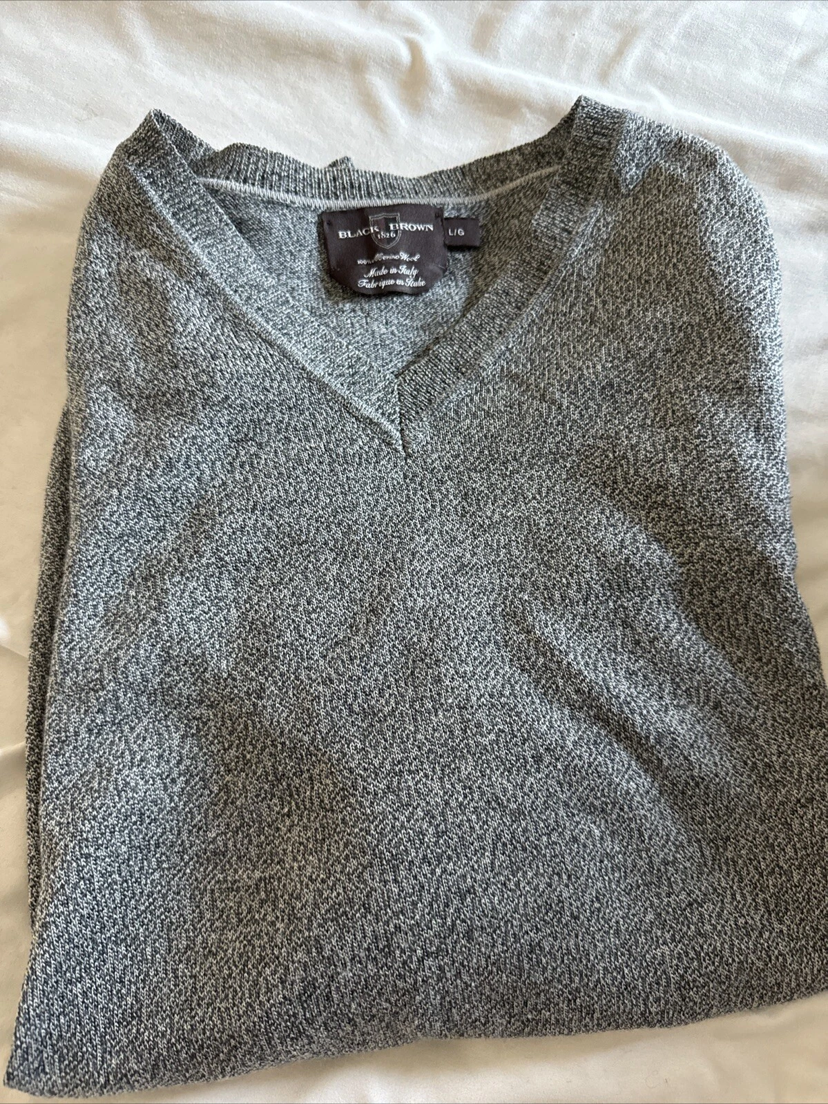 Black Brown 1826 100% Merino Wool V-Neck Sweater Men's Size L Italy Made