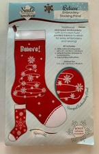 Needle Creations Believe Tree Embroidery Stocking Stamped Panel Christmas