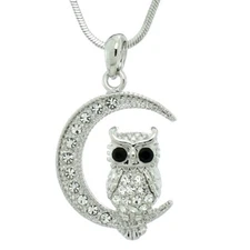 Owl Moon W Swarovski Crystal Wise Wisdom Symbol 18" Chain Necklace 