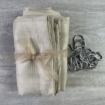 Unbranded Beige Textured Shower Curtain & 12 Silver Hooks
