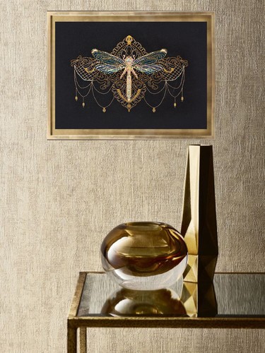 DIY Cross-stitch Embroidery Kit Golden Dragonfly stitching needlepoint - Picture 6 of 8