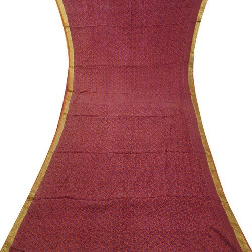 Saris morados vintage 100 % pura seda crepé estampado Zari borde sari tela 5YD - Imagen 2 de 6