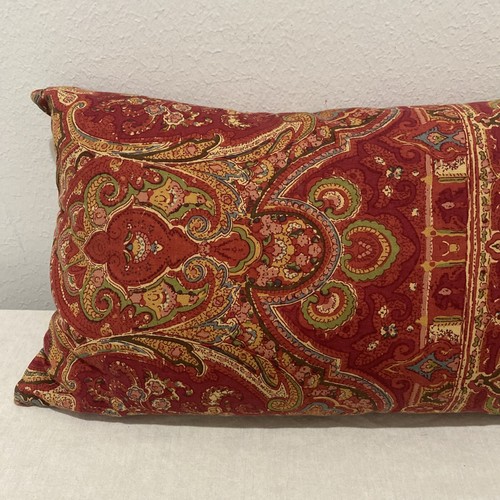 Pottery Barn Pillow Cover & Insert Lumbar Paisley Print Red 16x26 Linen Cotton - Picture 4 of 10