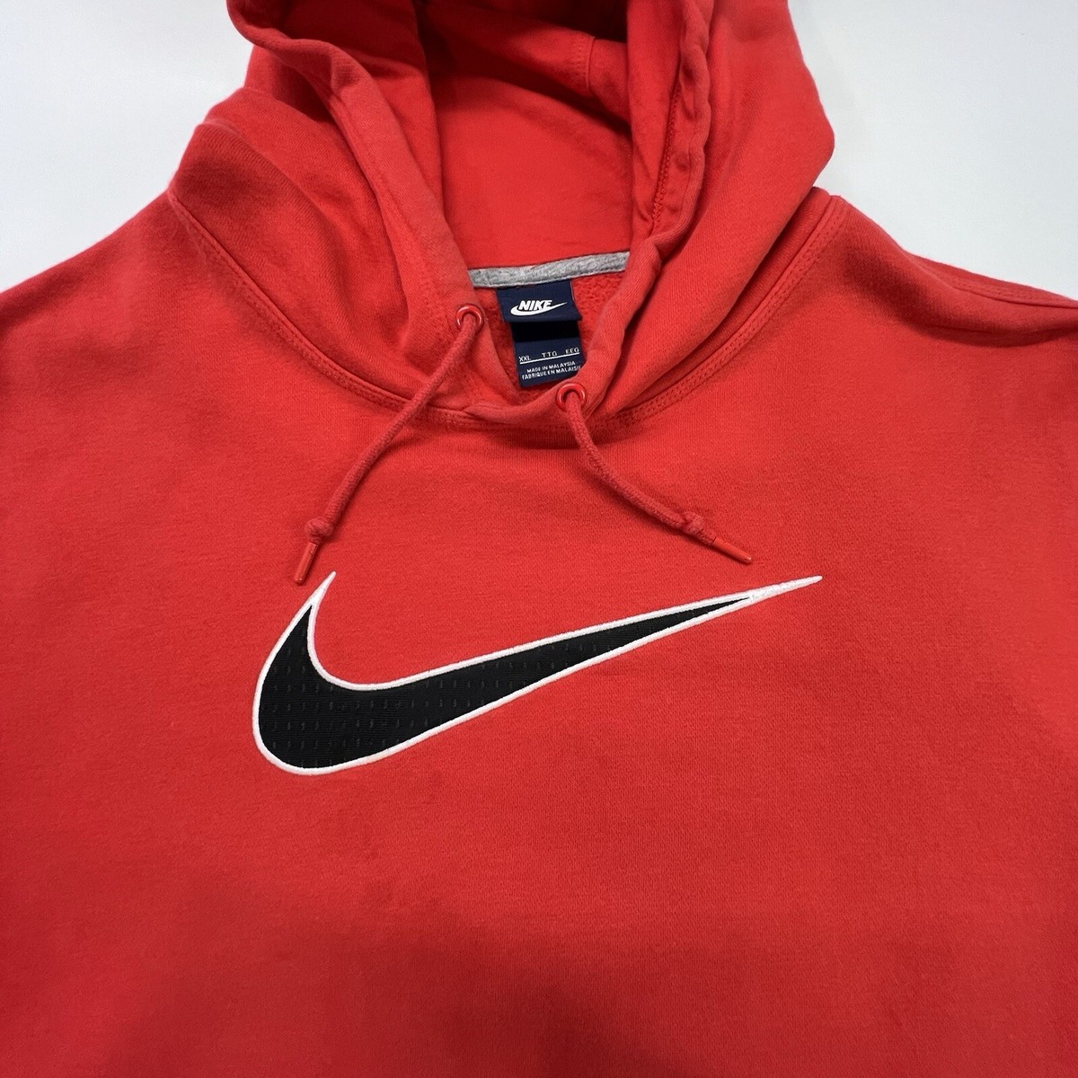 Mens NIKE Red Hoodie Hooded Sweatshirt Black Check Mesh Swoosh 2XL