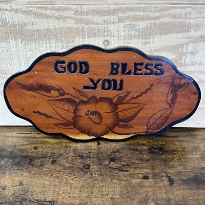 Vintage Wood Sign For Hanging Outside  God Bless You  Folk Art 15 x 8  Handmade
