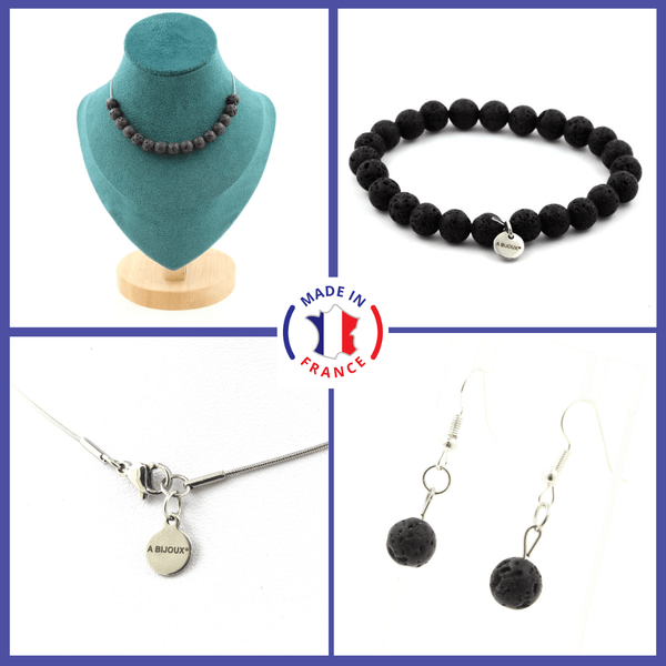Schmuckset Armband Halskette Ohrringe Mit 15 Lava Perlen GrößE 8-image