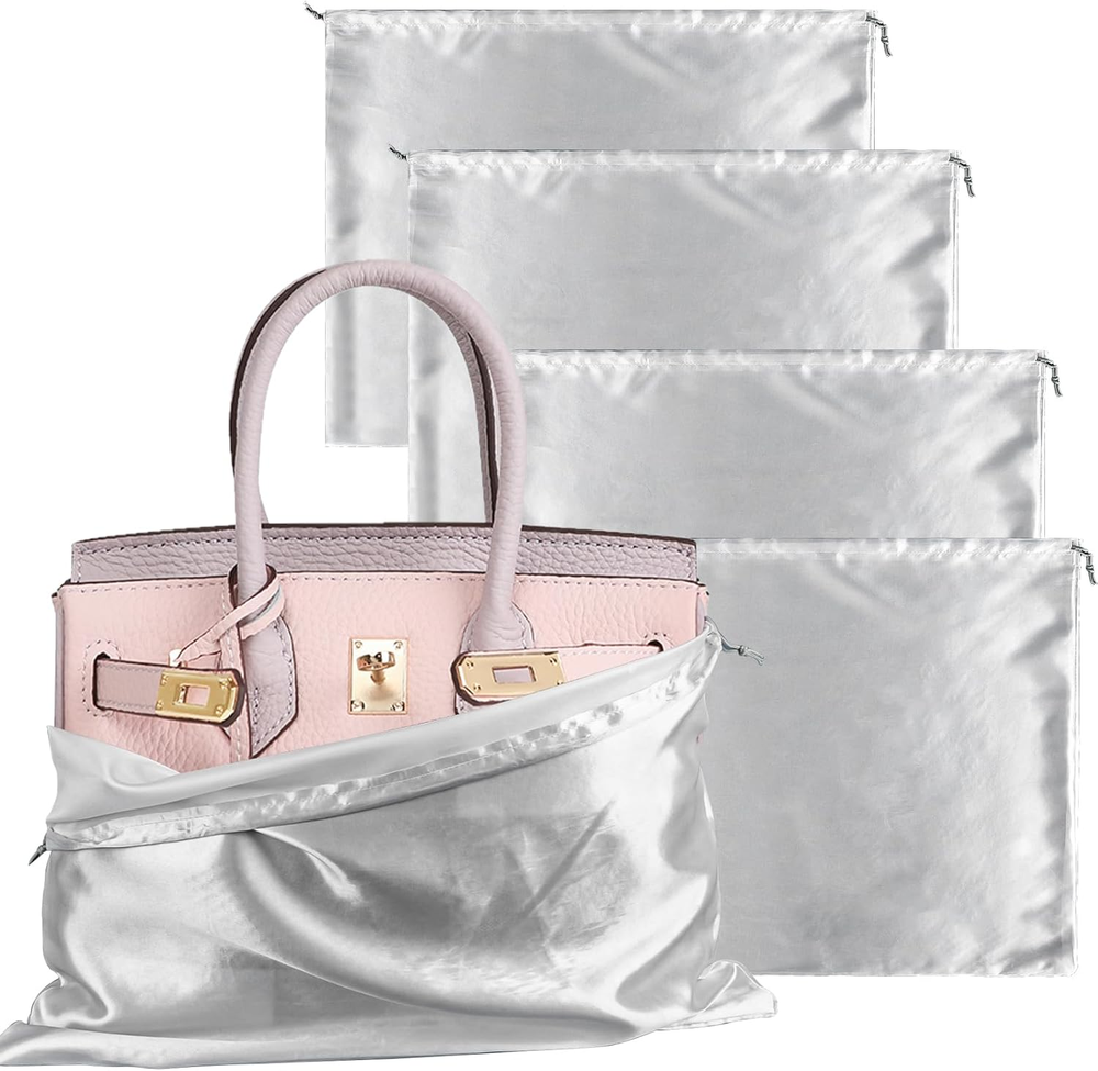 4 Pack Silk Drawstring Dust Bags for Handbag Storage & Travel