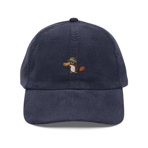 Relaxed Platypus Embroidered Vintage Corduroy Cap | Unique Animal Hat - Picture 3 of 6