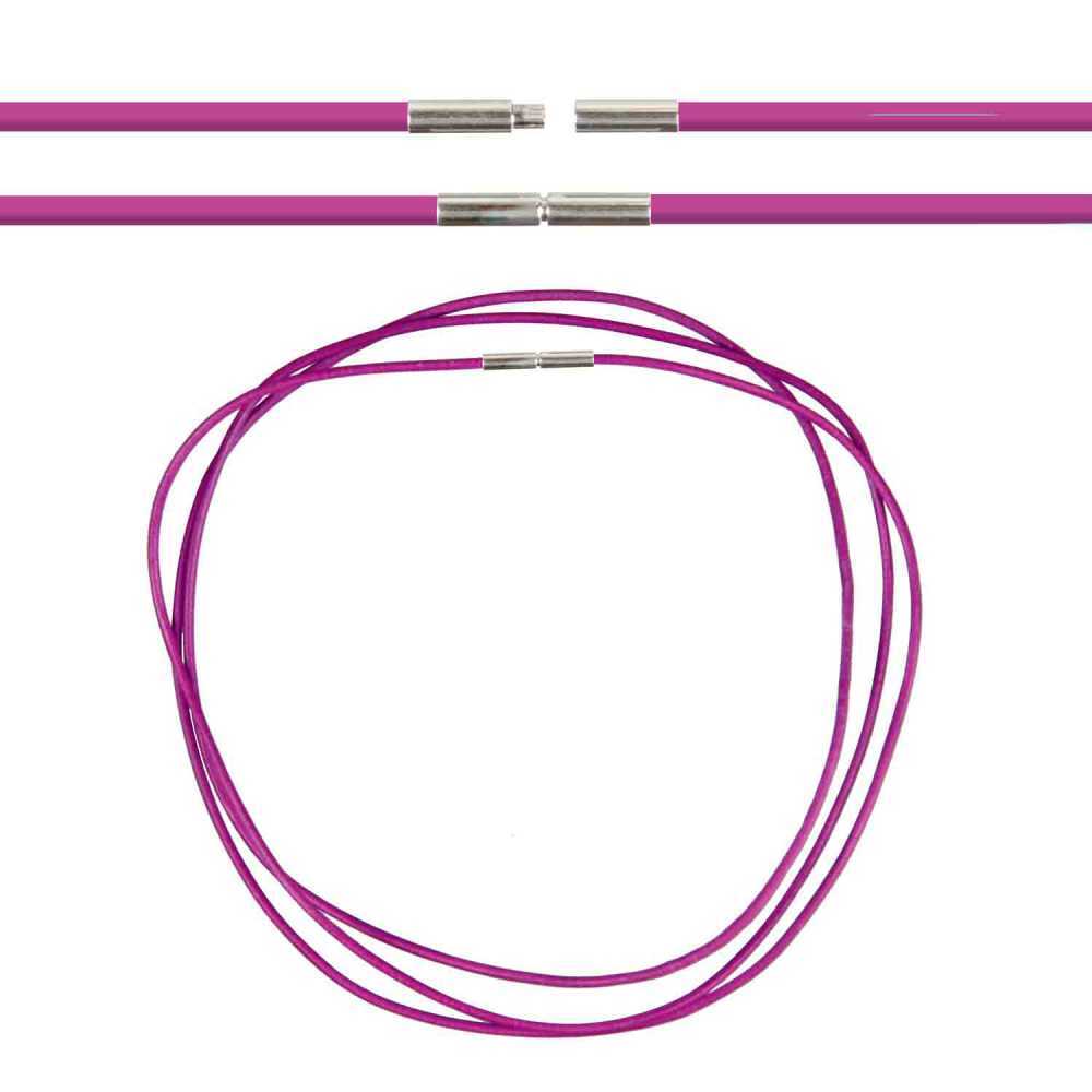 Cordon en cuir de chevreau fushia de 58 cm avec son fermoir baïonnette en acier inoxydable