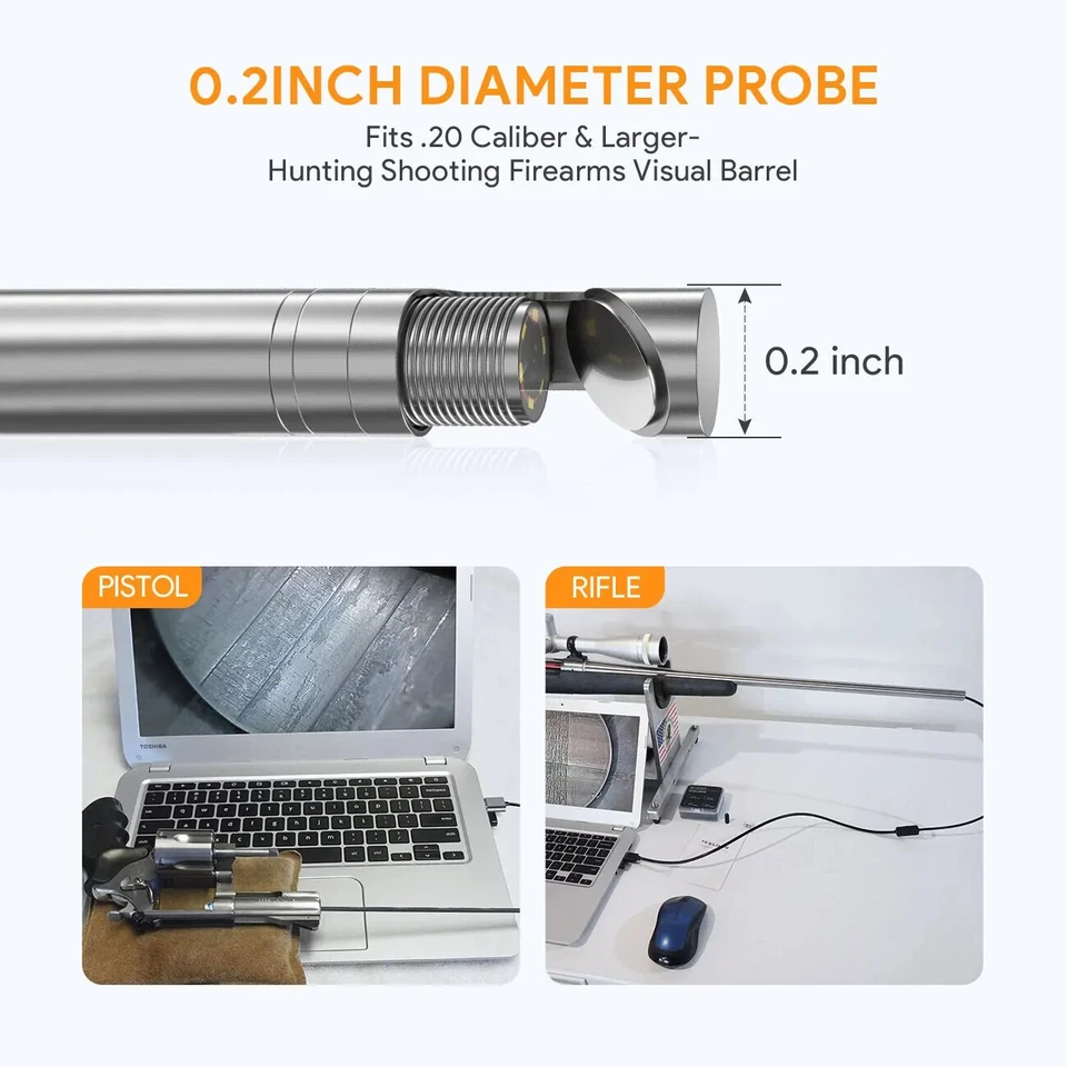 Lens Gun Endoscope Camera 45-Inch Flexible Probe Visual Run Inspection Tool - Изображение 3 из 4