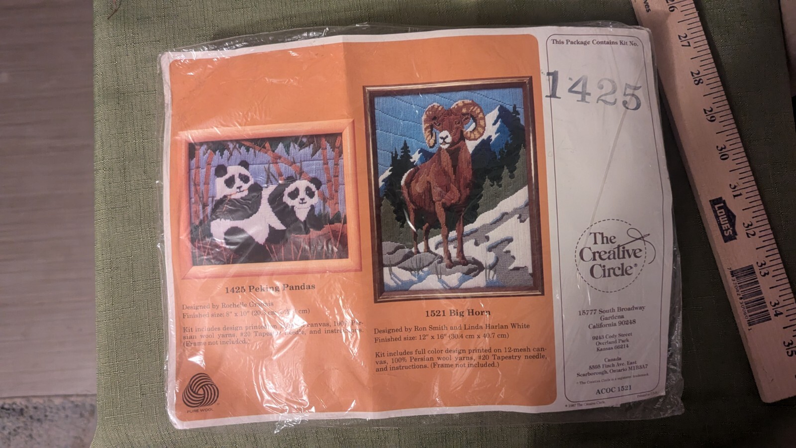 PEKING PANDA Bears complete Crewel Kit w/ Instructions, Persian Wool and canvas