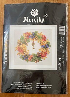 Merejka Kreuzstich-Set, Herbstkranz, 28x24,5 cm, aida Zweigart 16