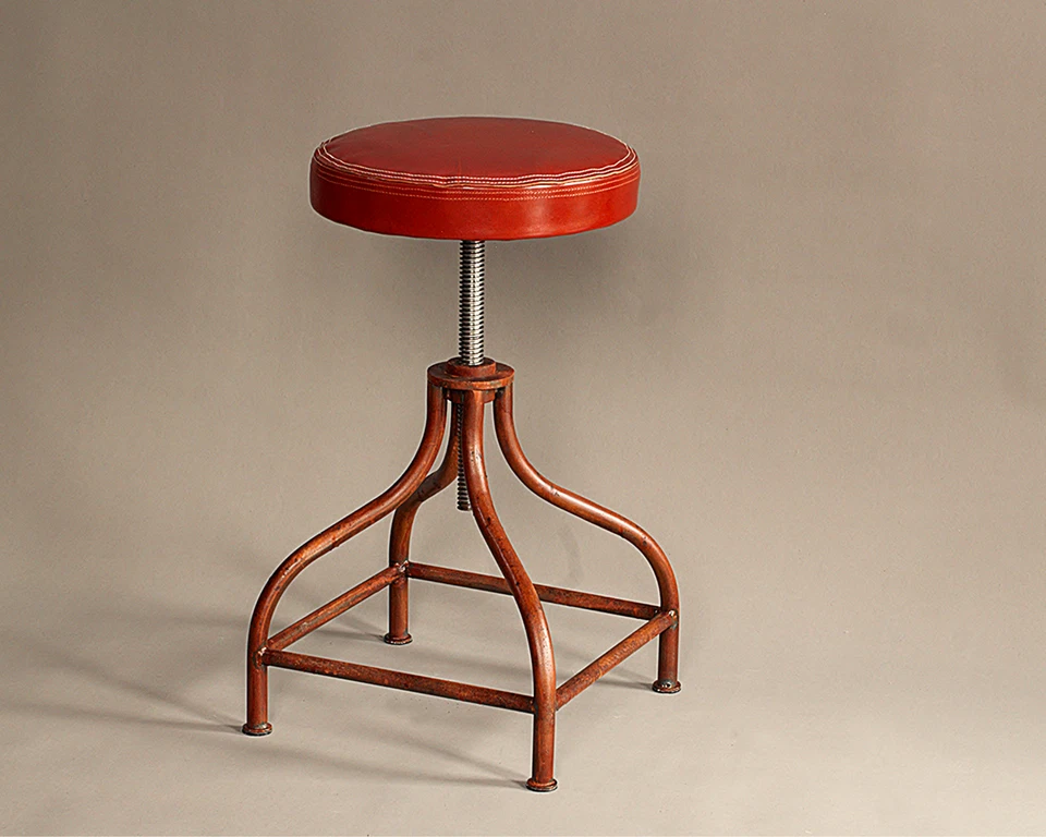 Bar stool, handmade, rusted steel,natural leather seat, adjustable height - Image 2 of 4